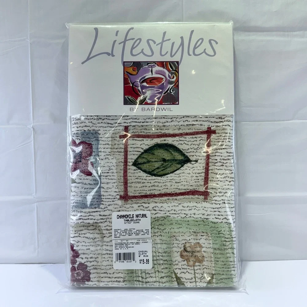 Bardwil Lifestyles Chamomile Natural Tablecloth 52x52 Square Cotton Floral 316B5